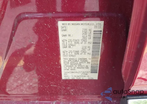 2015 Nissan Murano Platinum из США, поврежденный, VIN 5N1AZ2MH5FN273237